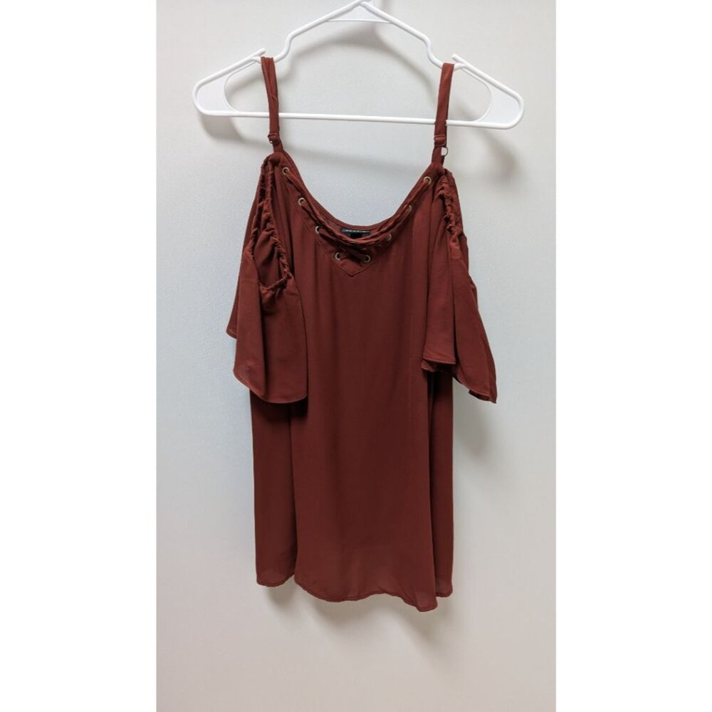 Torrid Dark Red Lace-Up Cold-Shoulder Blouse